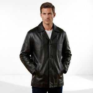 Perry Ellis Mens Black Leather Jacket Coat M